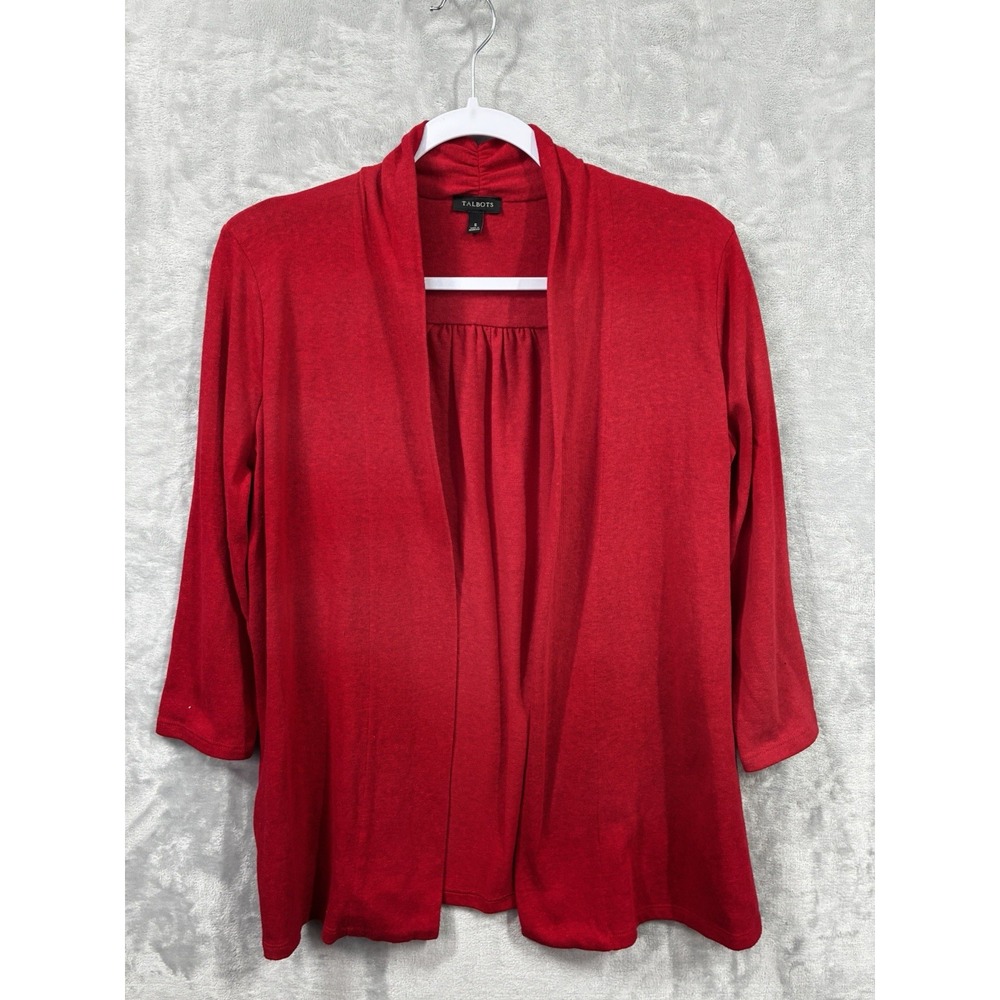 Talbots Petites Red Open Front Cardigan 3/4 Sleeve Gathered Back Small